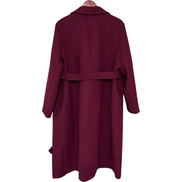 J Crew Coat Women Plus Size 22 Burgundy Wool Blend Belted Wrap Minimalist NWT - Picture 6 of 9